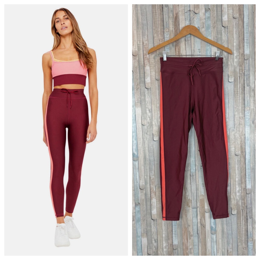 The Upside Maroon Leggings with Pink Side Stripe